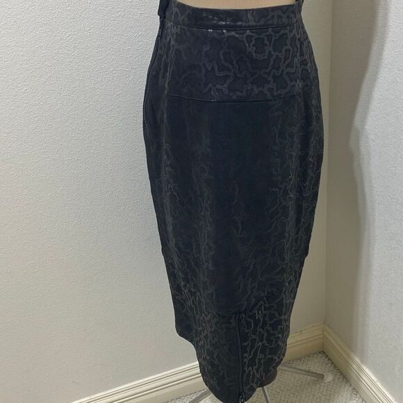Amen Wardy Black 100% Leather Embossed Skirt Size 10 (46) Made In Italy - Picture 9 of 12
